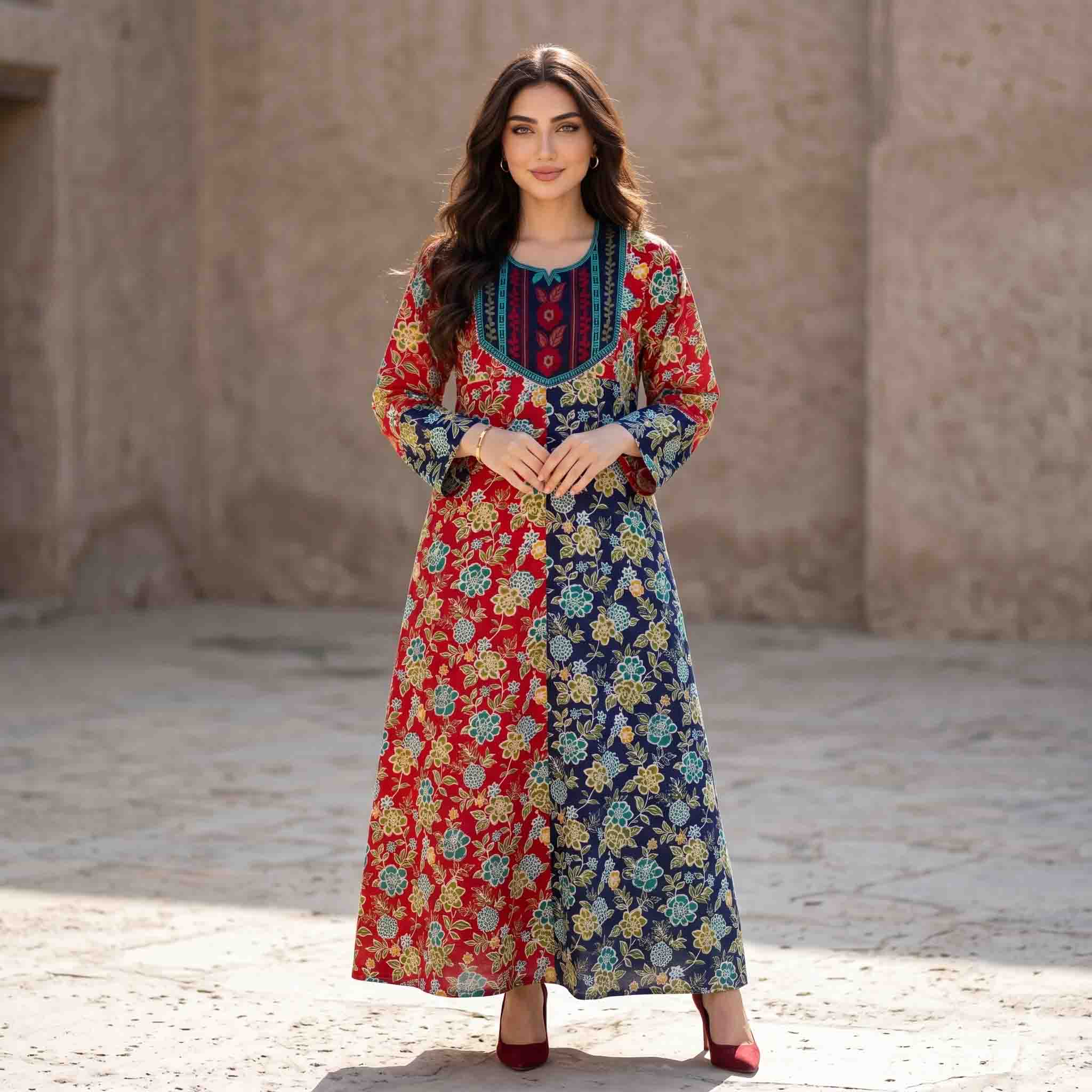 Bloom Floral Women Darra - Red & Blue