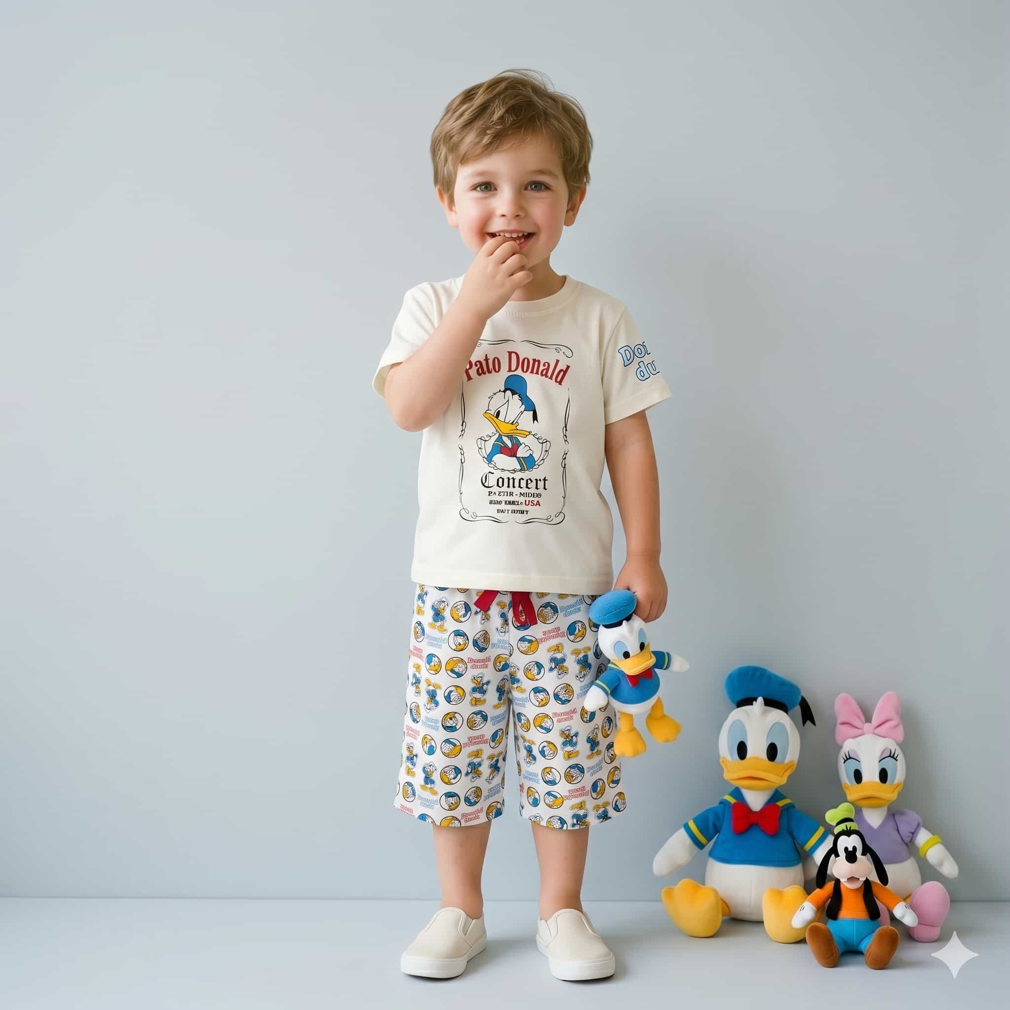 Vintage Quack Boys Half Sleeves Short Set - Cream
