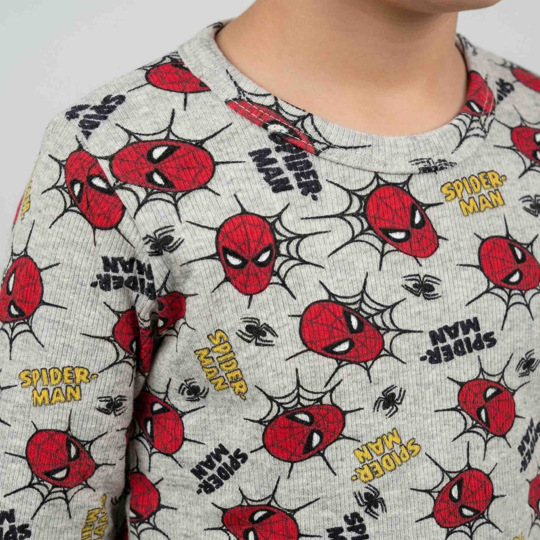 Spider-Man Mask Boys Full Sleeves Pajama Set - Grey