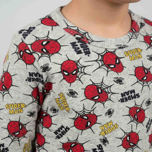 Spider-Man Mask Boys Full Sleeves Pajama Set - Grey