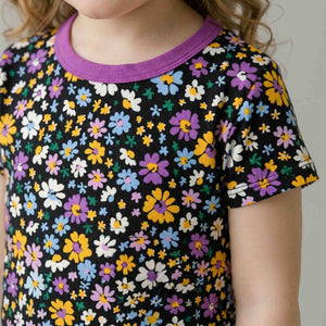 Floral Dreams Girls Short Sleeves Pajama Set - Black