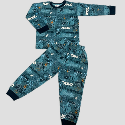 Awesome Boss Boys Full Sleeves Pajama Set - Blue