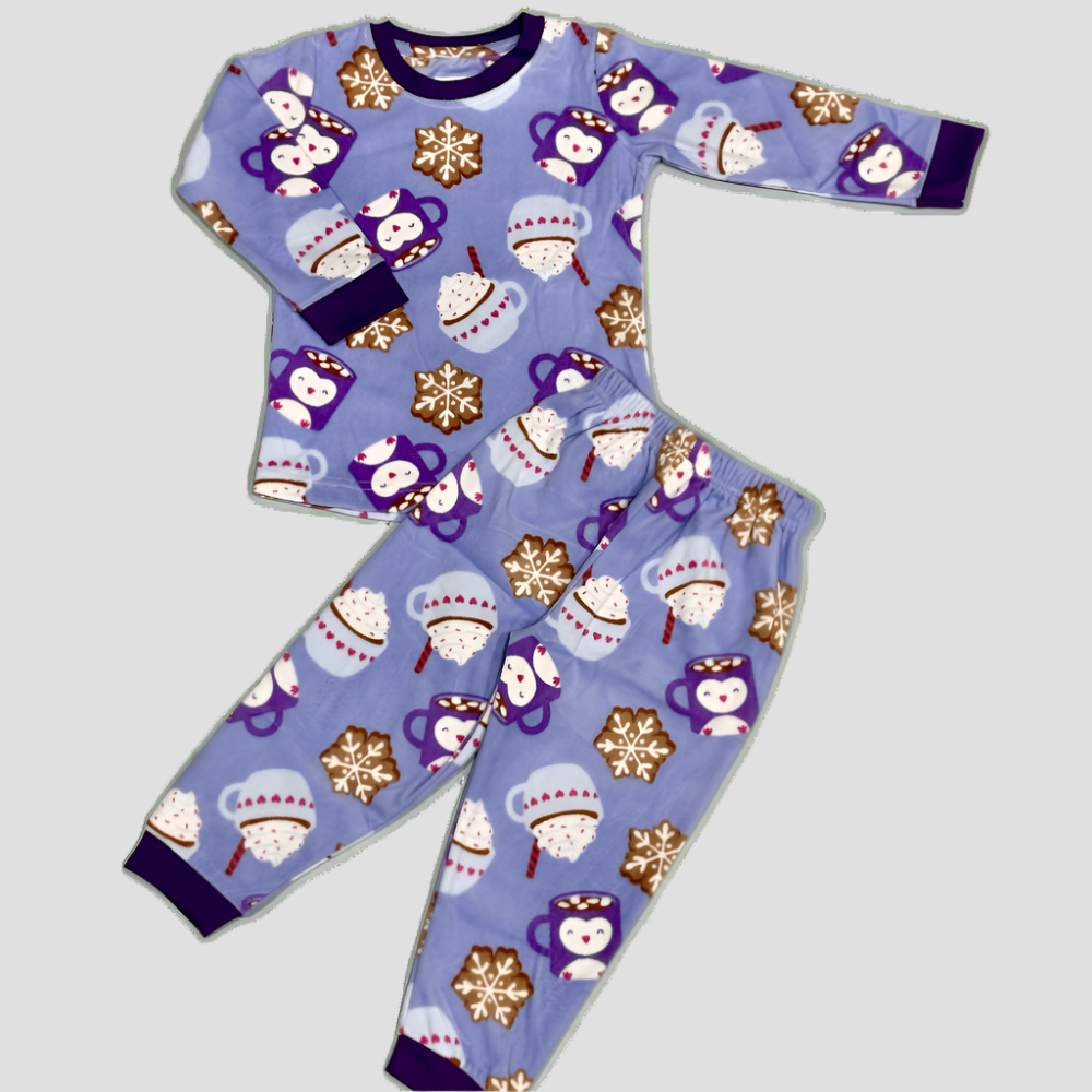 Smooth Sip Girls Fleece Pajama Set - Lavender