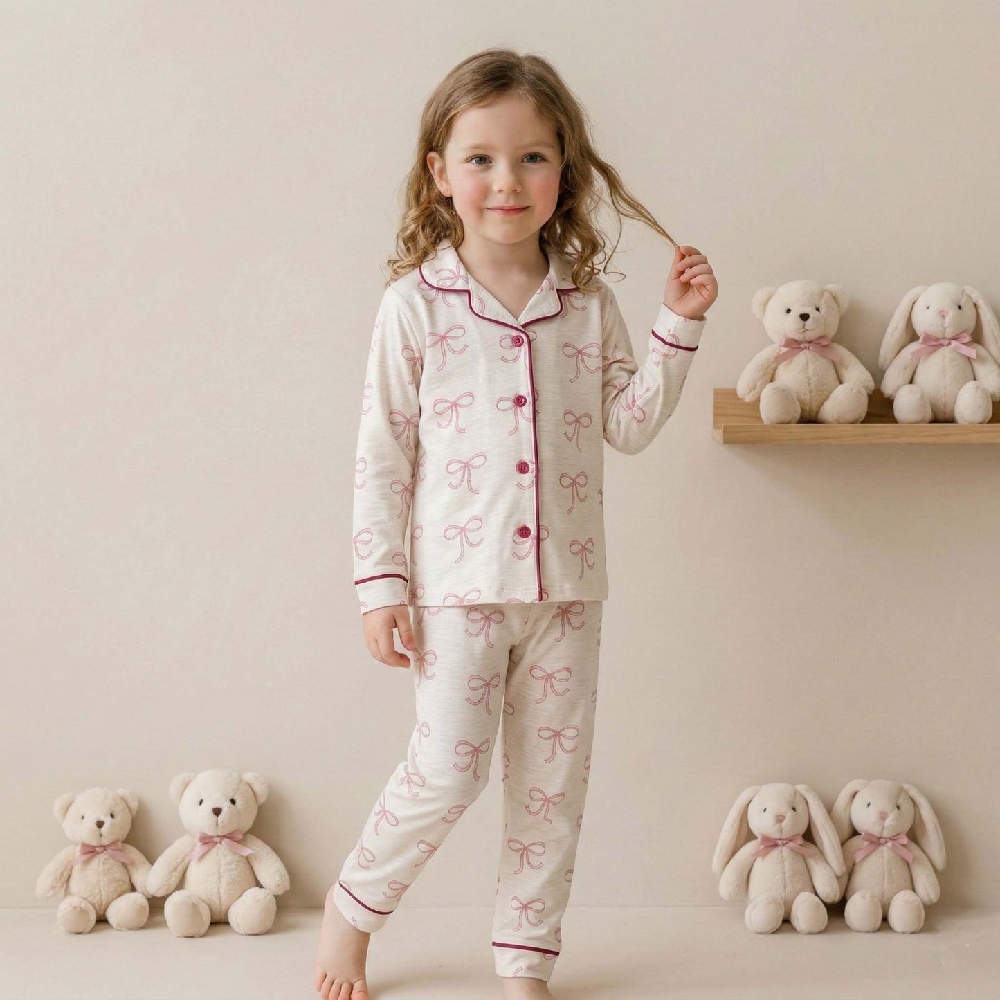Dreamtime Classic Girl Button Pajama Set - Cream