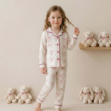 Dreamtime Classic Girl Button Pajama Set - Cream