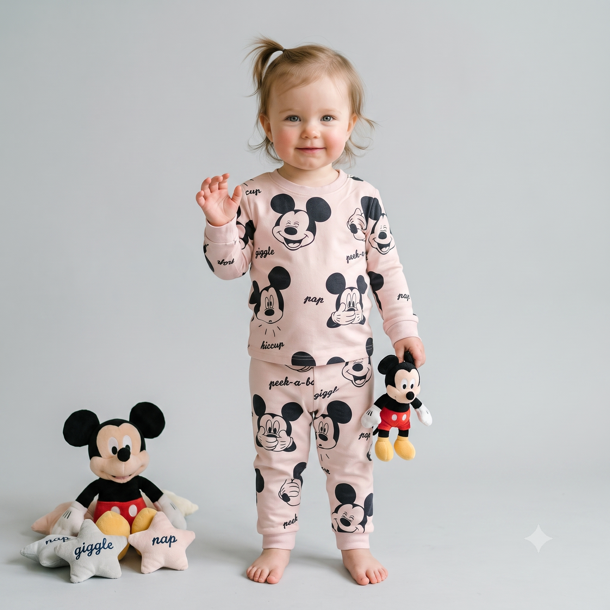 Peek-a-boo Mickey Baby Girl Full Sleeves Pajama Set - Pink