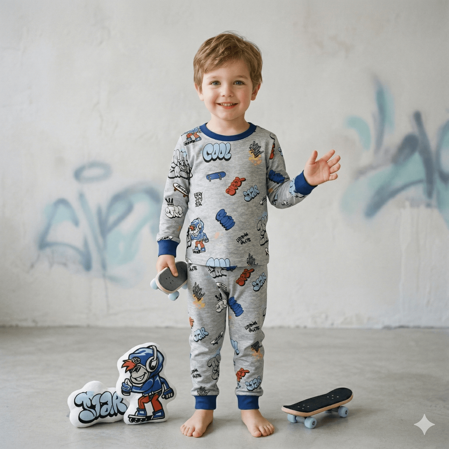 Cool Boys Full Sleeves Pajama Set - Grey