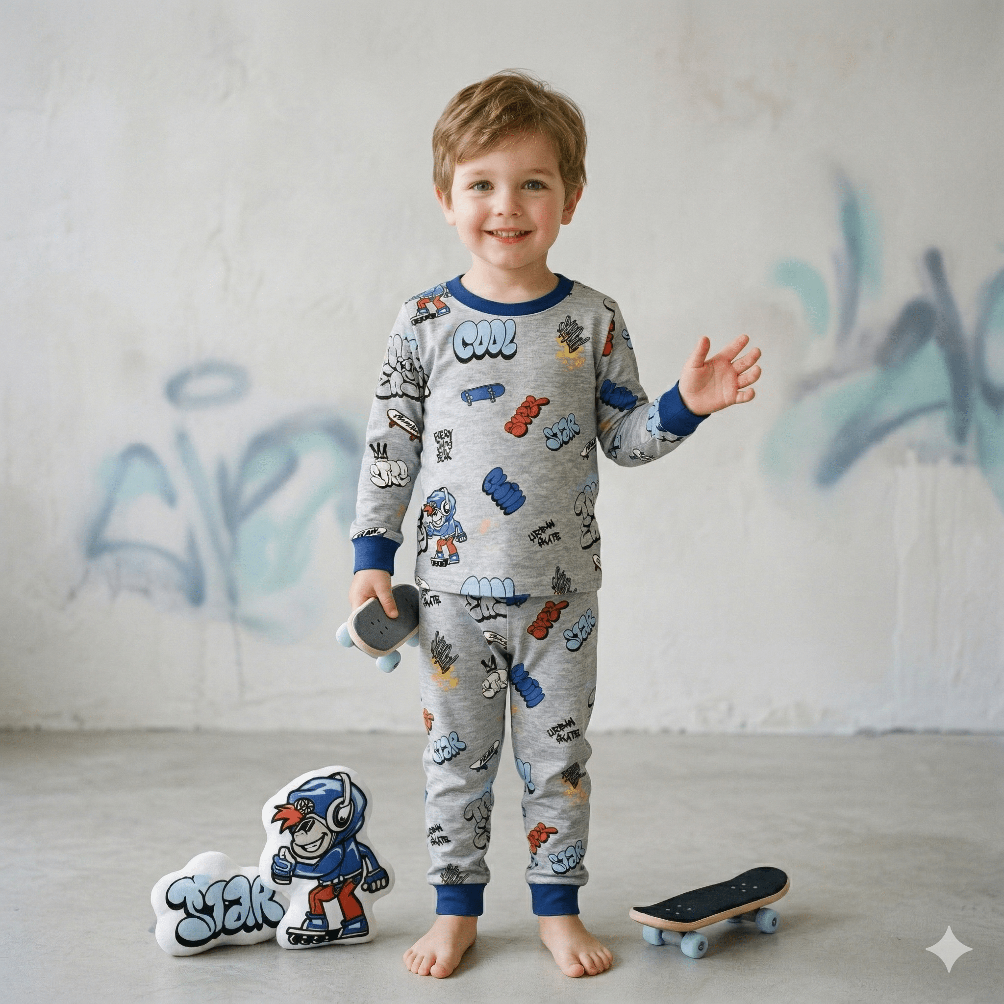 Cool Boys Full Sleeves Pajama Set - Grey
