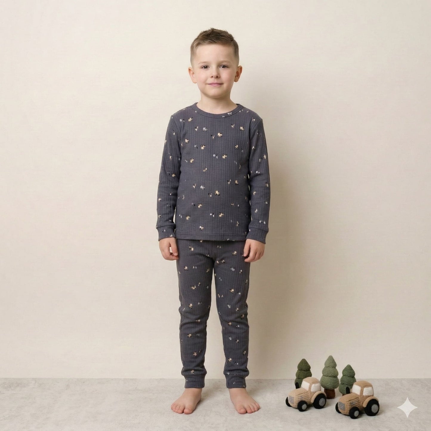 Construction Crew Boy Pajama Set- Dark Grey