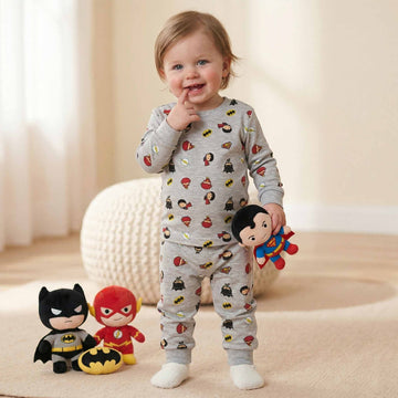 Super Hero Baby Boy Full Sleeves Pajama Set - Grey 