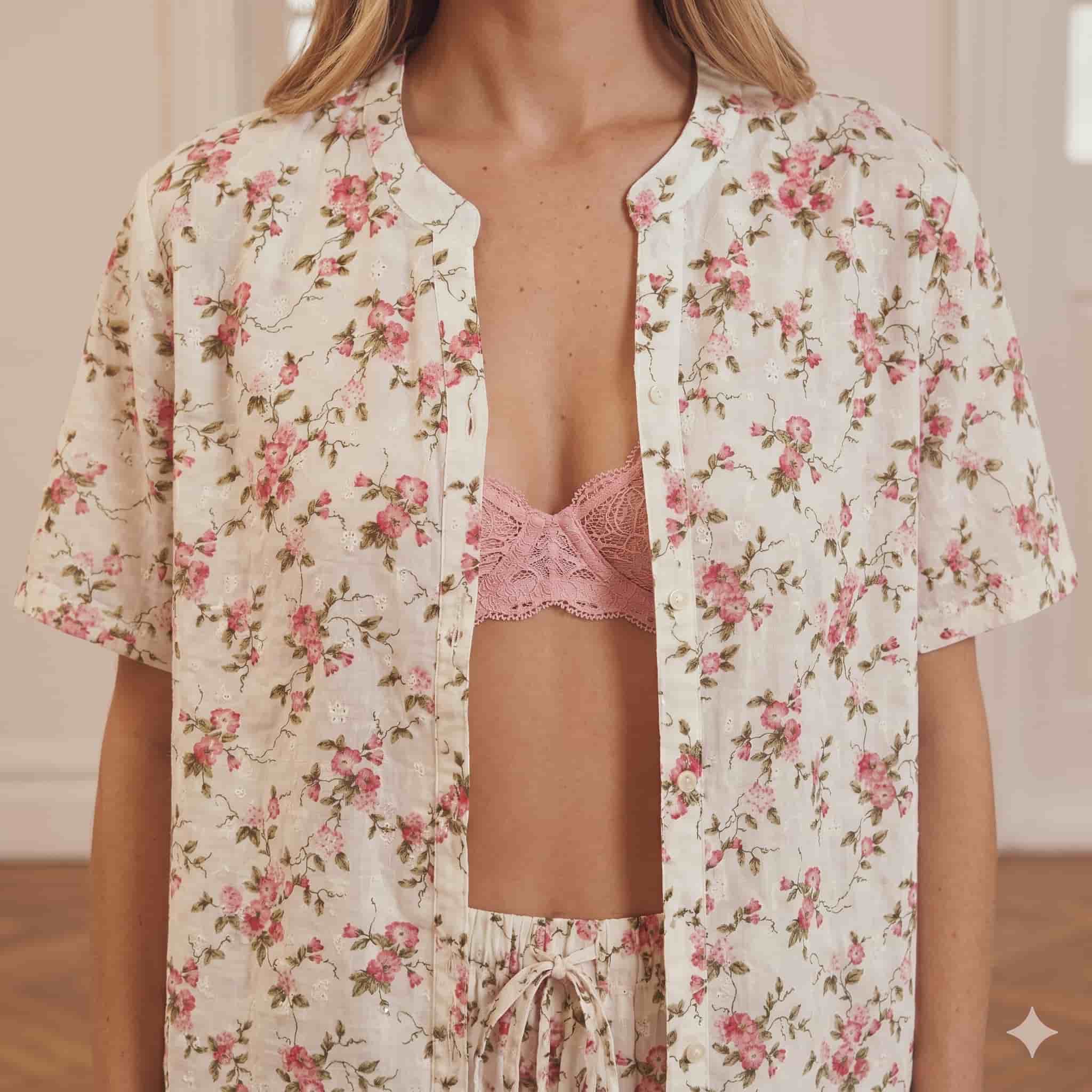 Rose Whisper Women Half Sleeves Pajama Set – Cream
