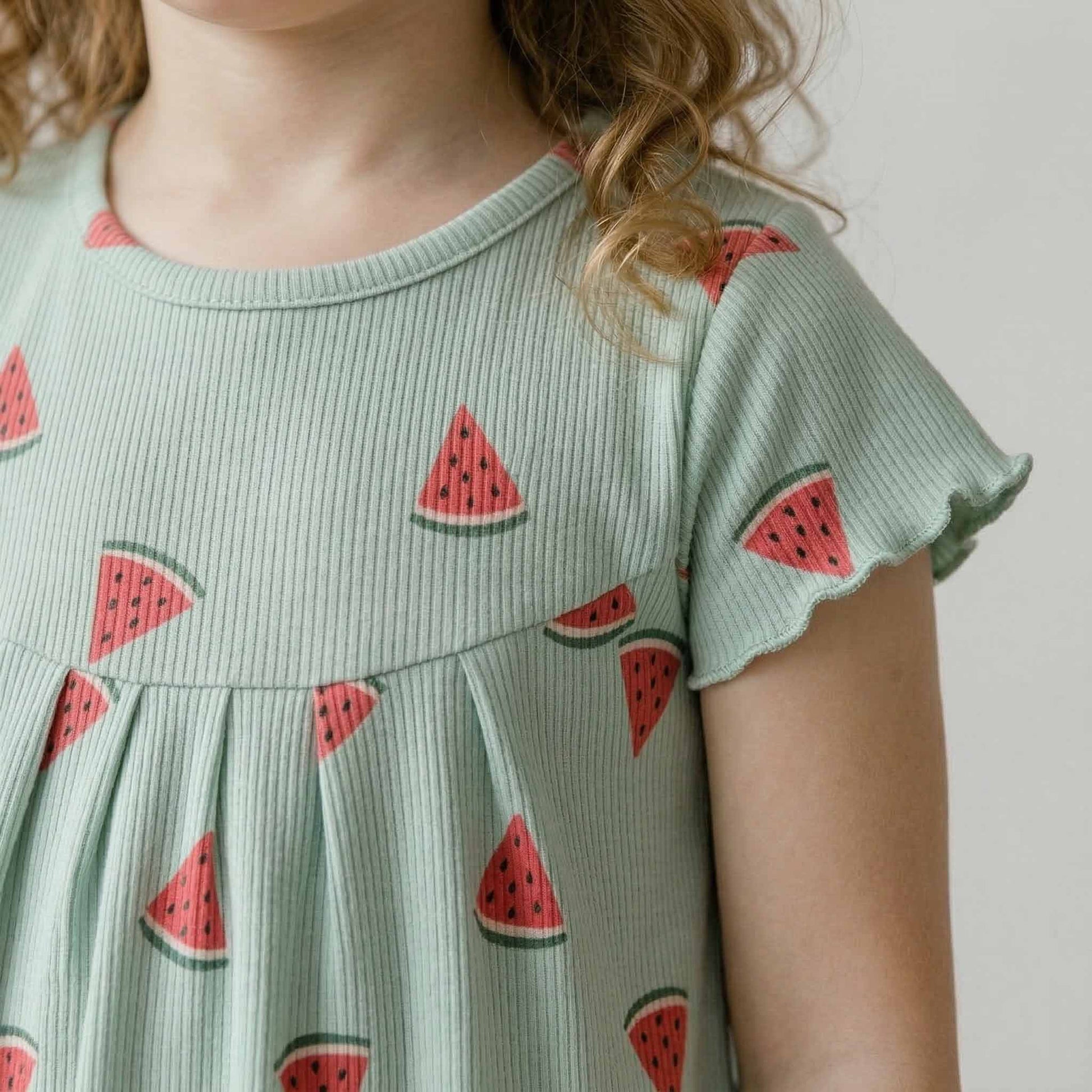 Sweet Summer Watermelon Girls Short Sleeves Pajama Set - Blue