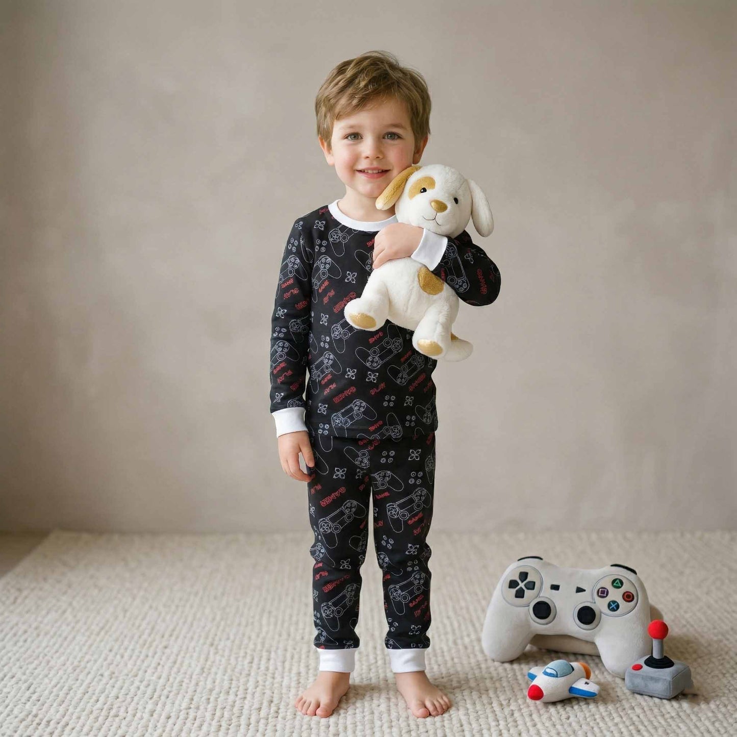 Gamer Boys Full Sleeves Pajama Set - Black