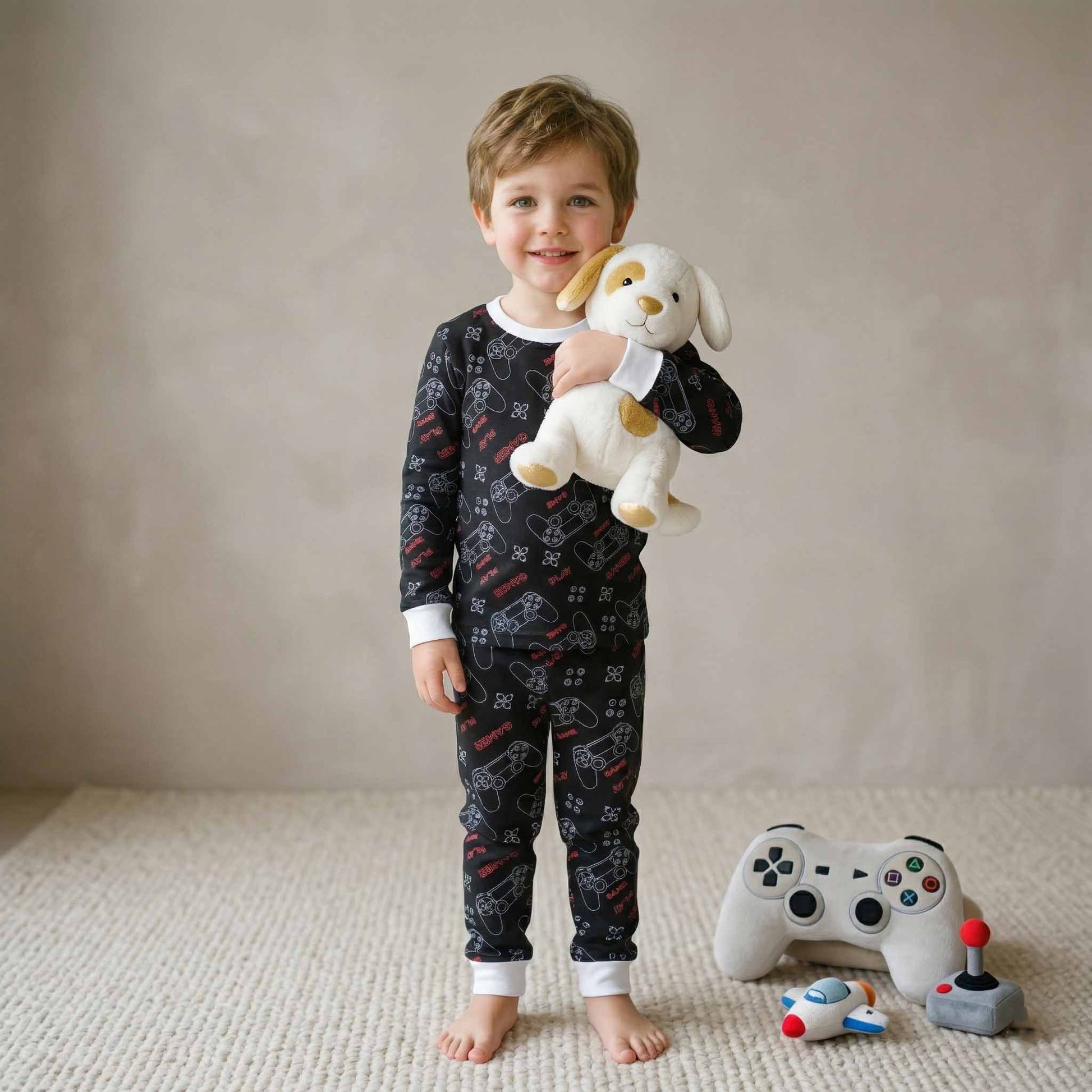 Gamer Boys Full Sleeves Pajama Set - Black