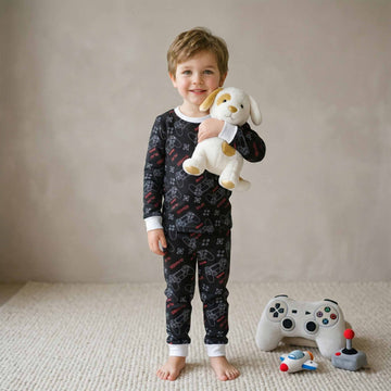 Gamer Boys Full Sleeves Pajama Set - Black