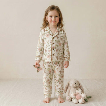 Flower Garden Girls Button Pajama Set - Cream