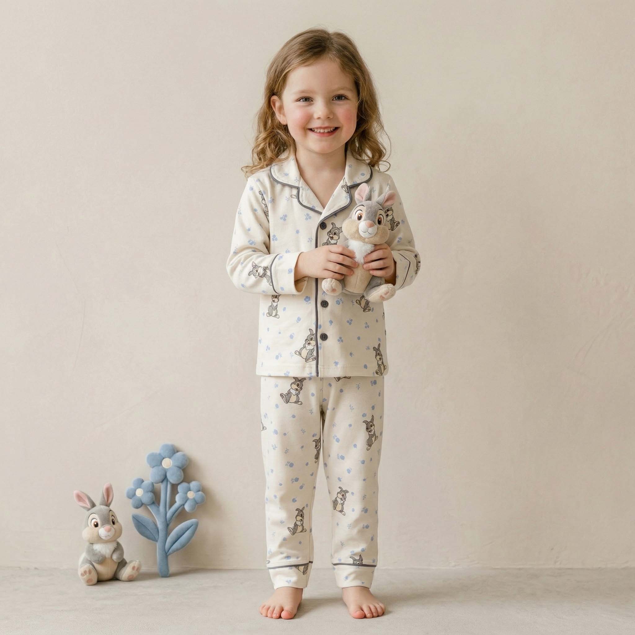 Bugs Bunny Girls Full Sleeves Button Pajama Set - White