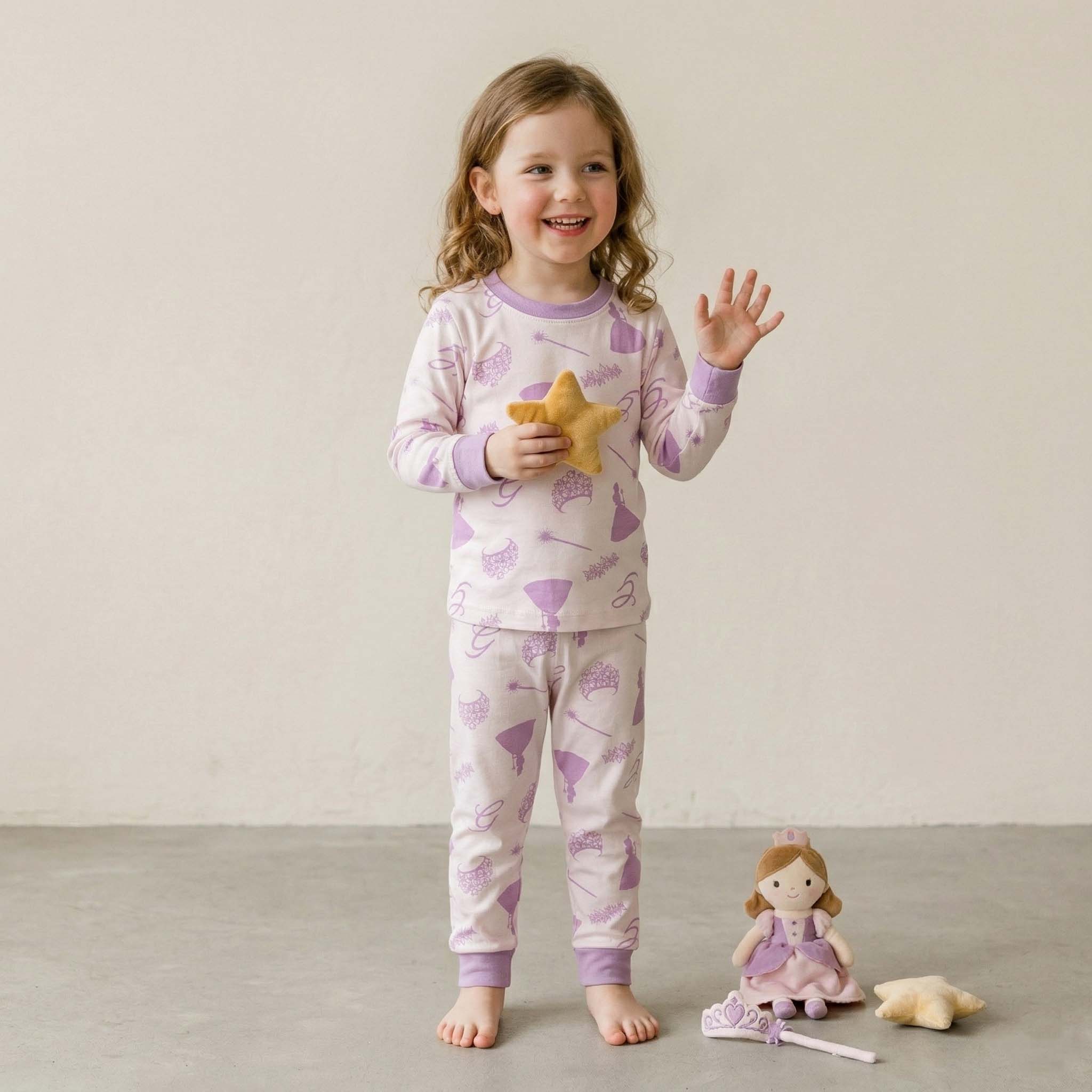 Princess Magic Girls Full Sleeves Pajama Set - Purple