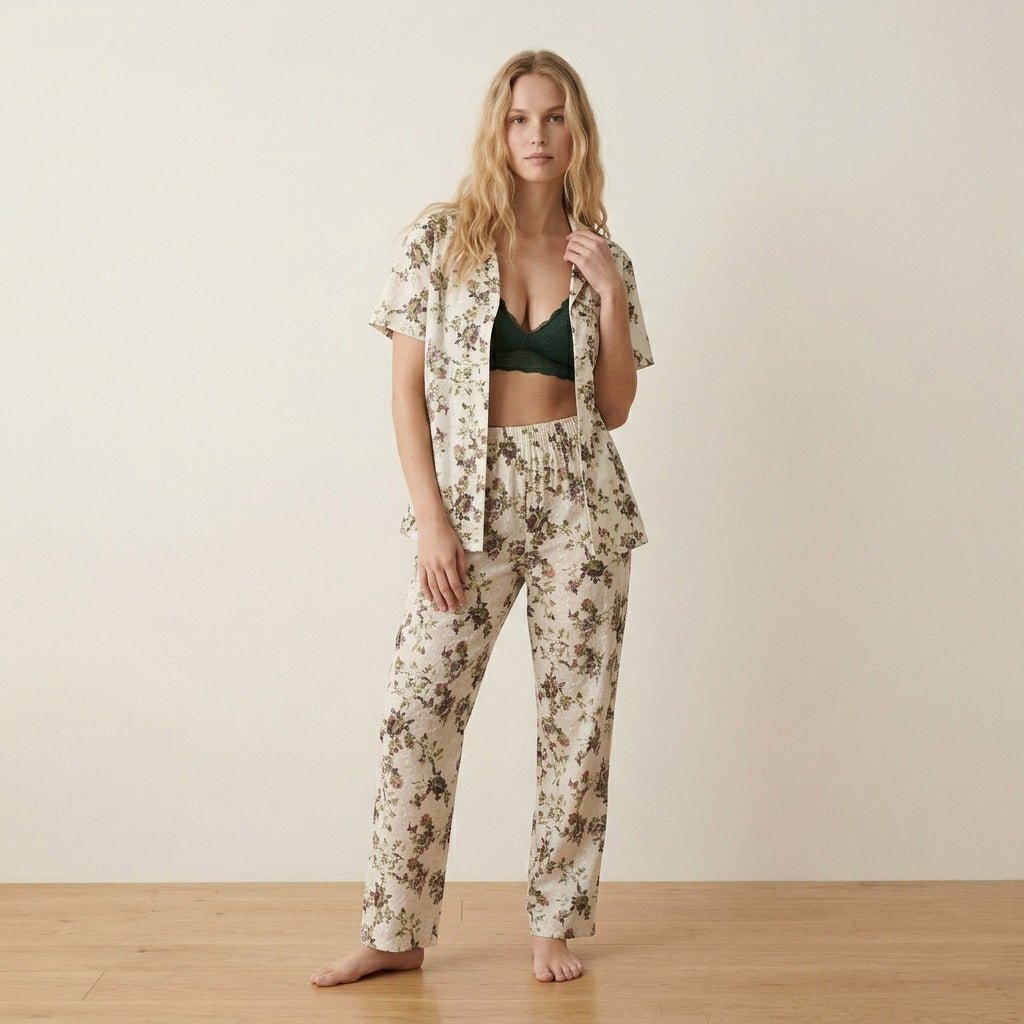 Spring Bloom Women Pajama Set - Cream