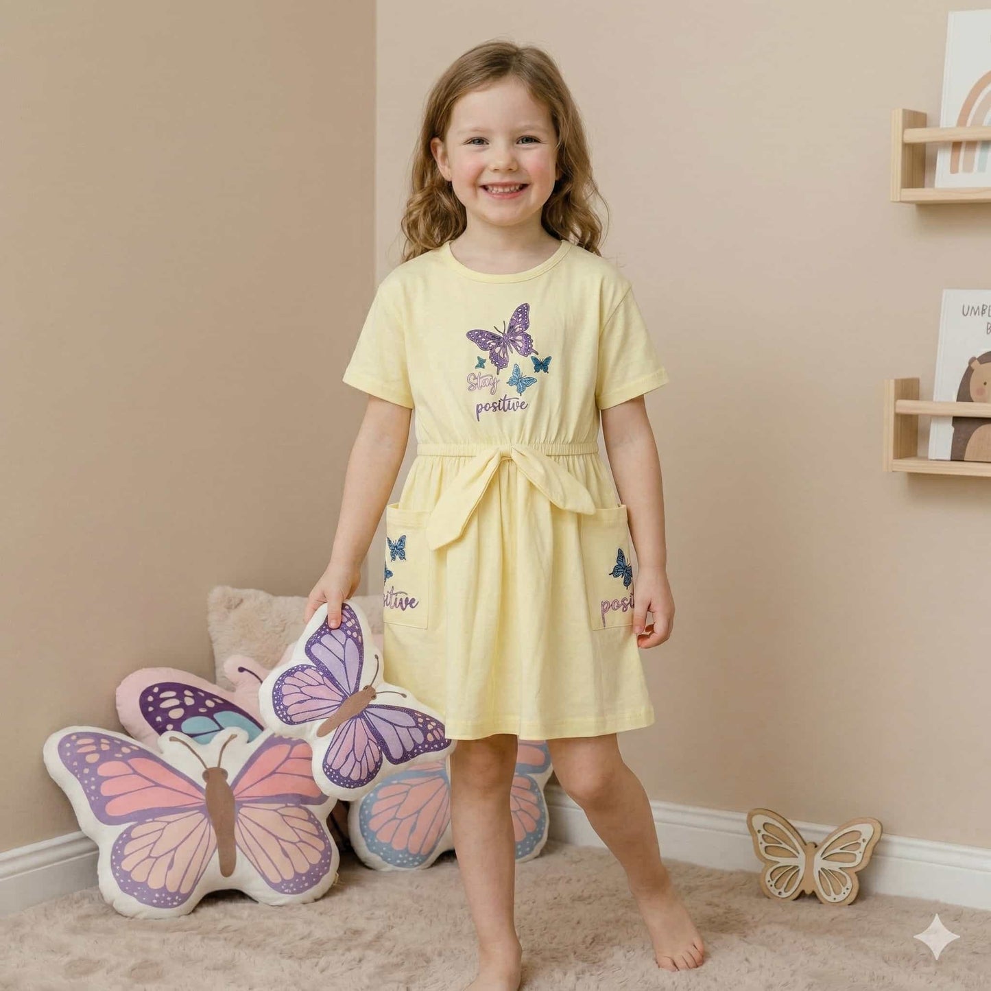 Butter Fly Girl Frock - Yellow