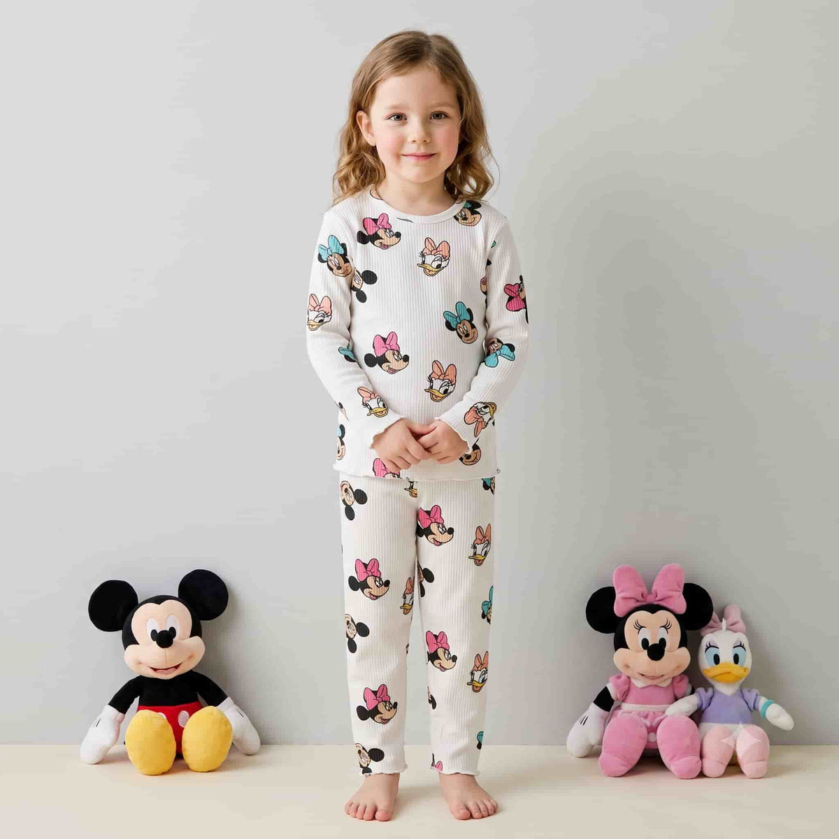 Mickey & Minnie Mouse Girls Full Sleeves Pajama Set - White