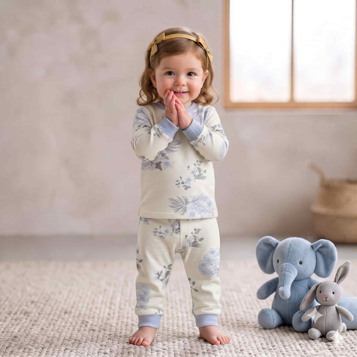 Misty Bloom Baby Girls Full Sleeves Pajama Set - Light Blue
