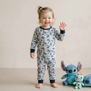 Stitch Baby Girls Full Sleeves Pajama Set - Grey & Blue