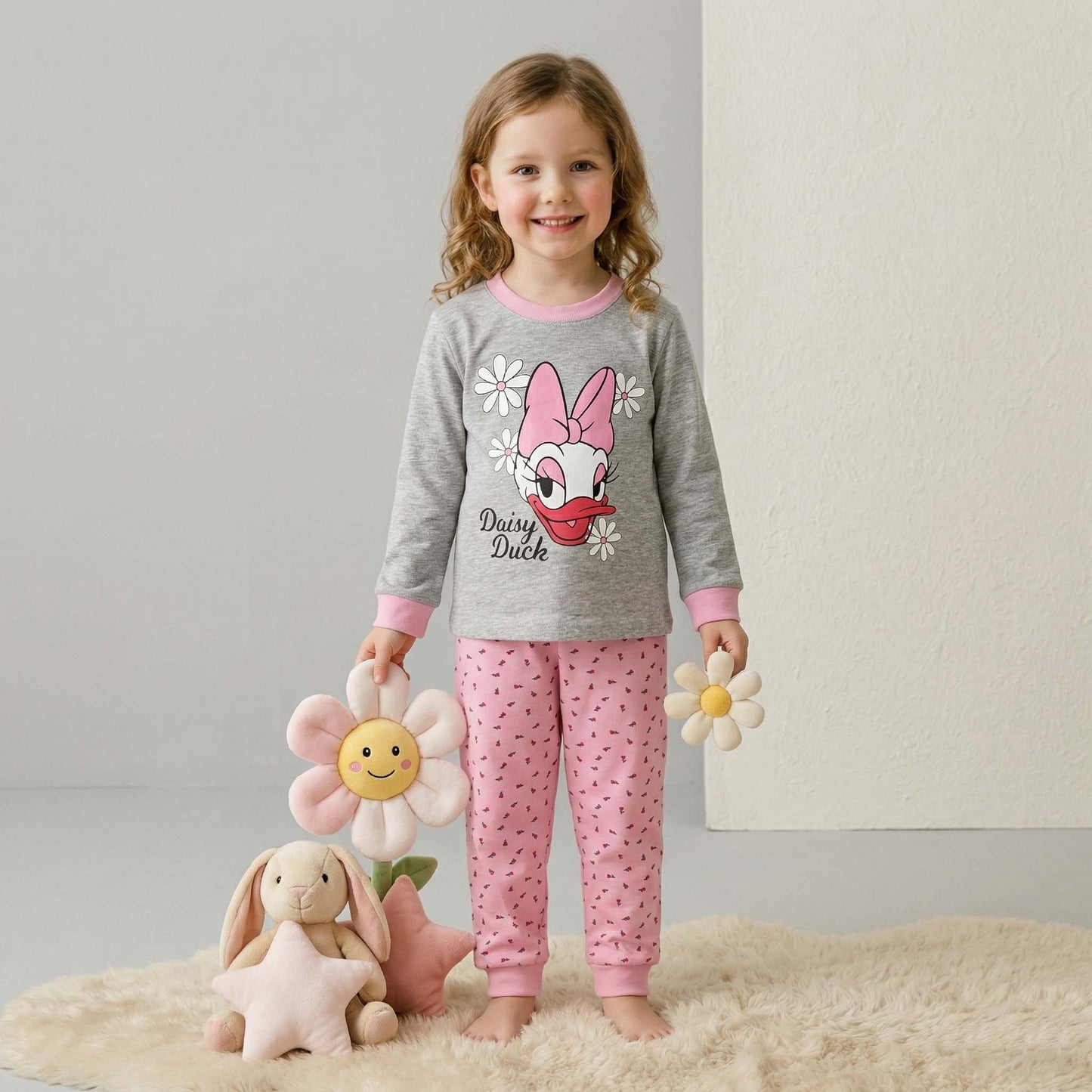 Daisy Duck Girls Half Sleeves Pajama Set - Grey & Pink