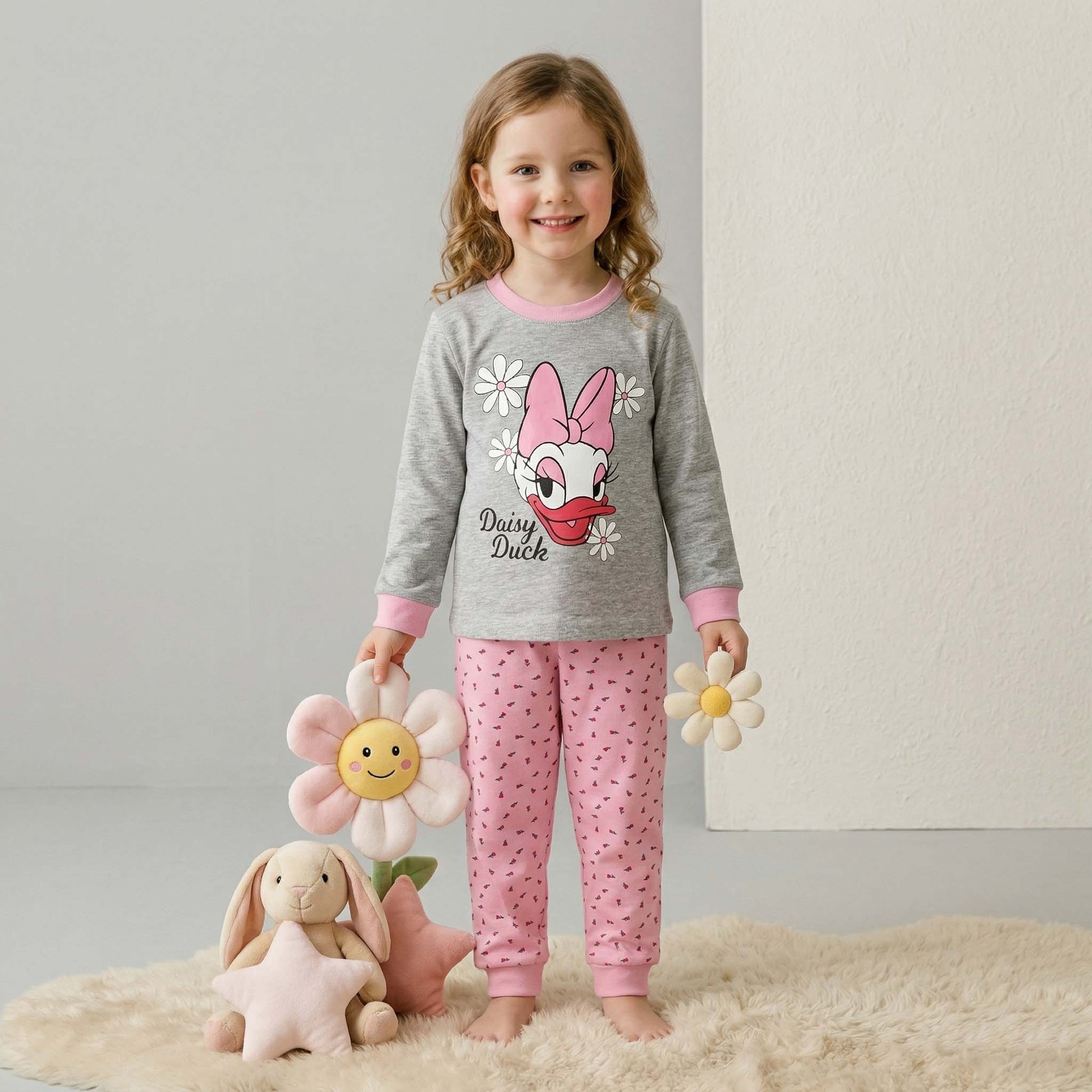 Daisy Duck Girls Half Sleeves Pajama Set - Grey & Pink