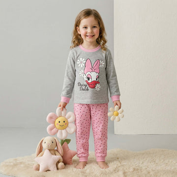 Daisy Duck Girls Half Sleeves Pajama Set - Grey & Pink