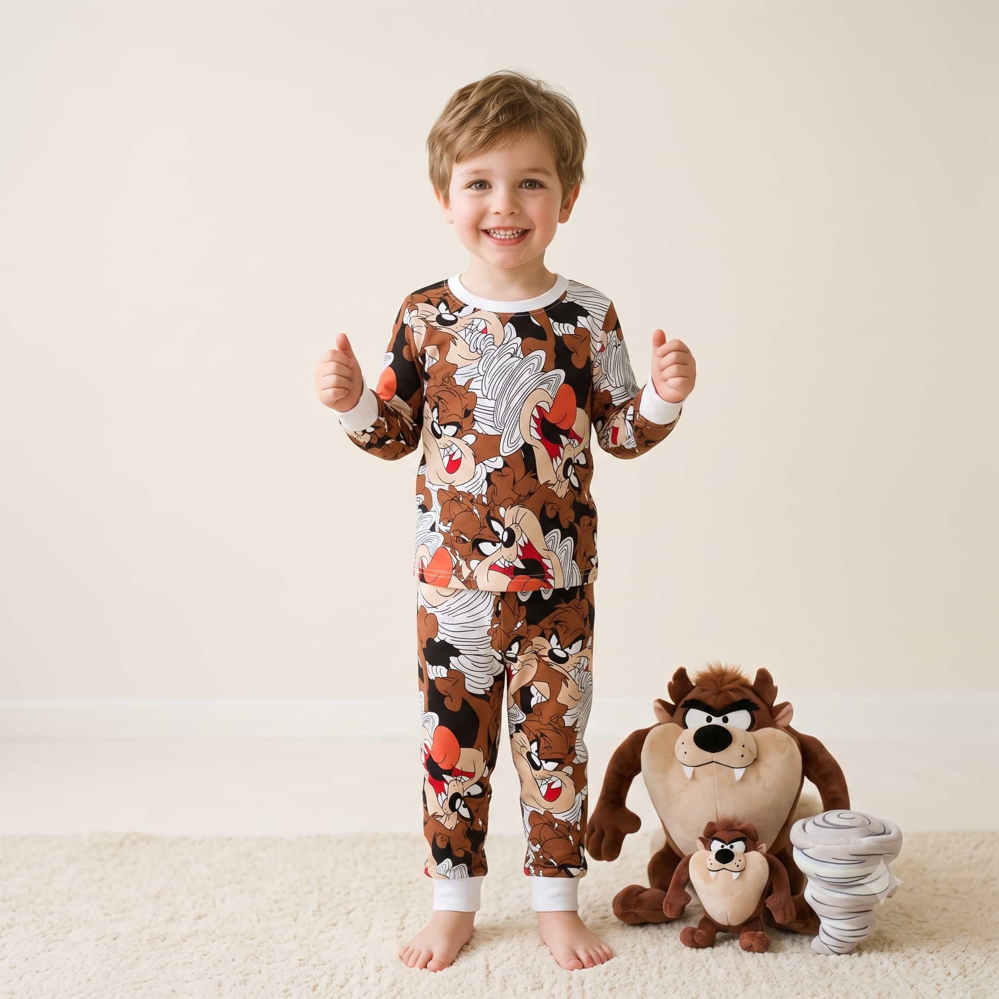 Looney Tunes Boys Full Sleeves Pajama Sets- Brown