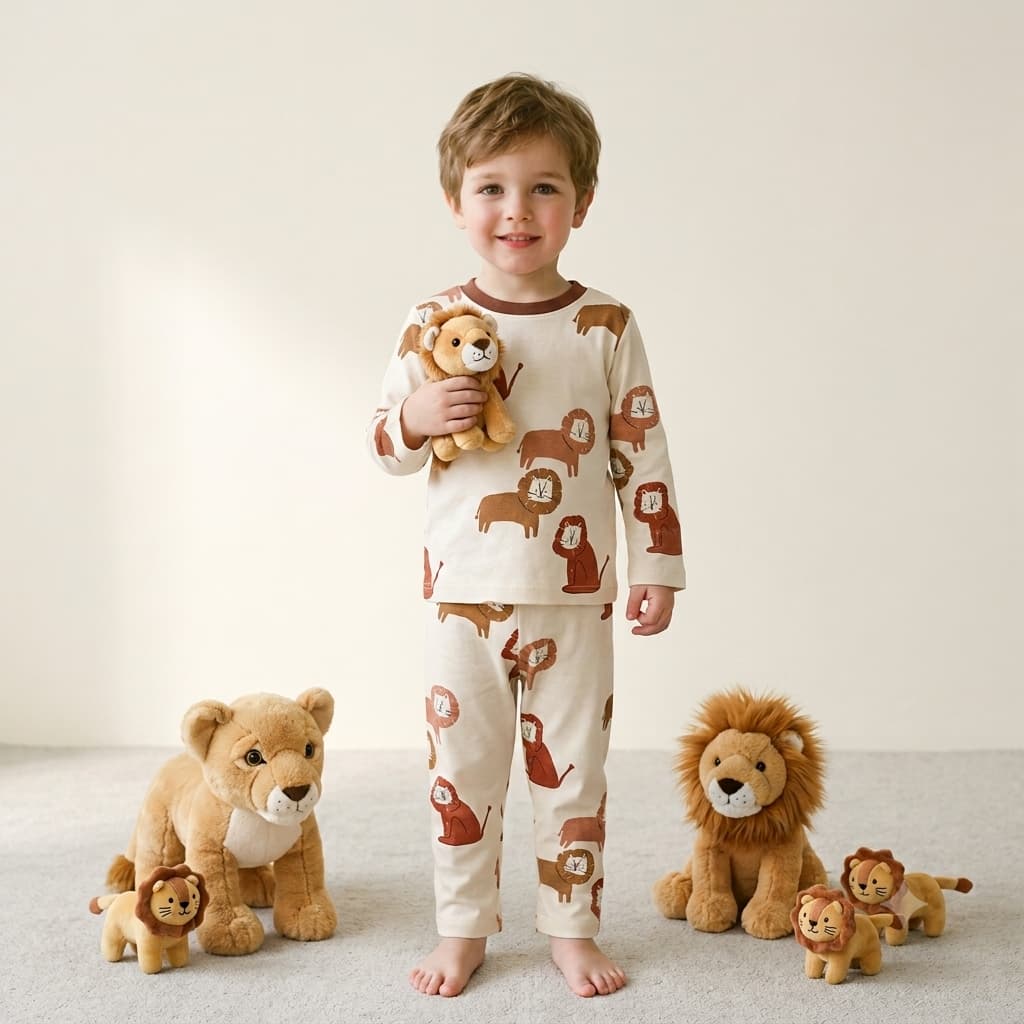 Lion Cub Boys Full Sleeves Pajama Set – Cream
