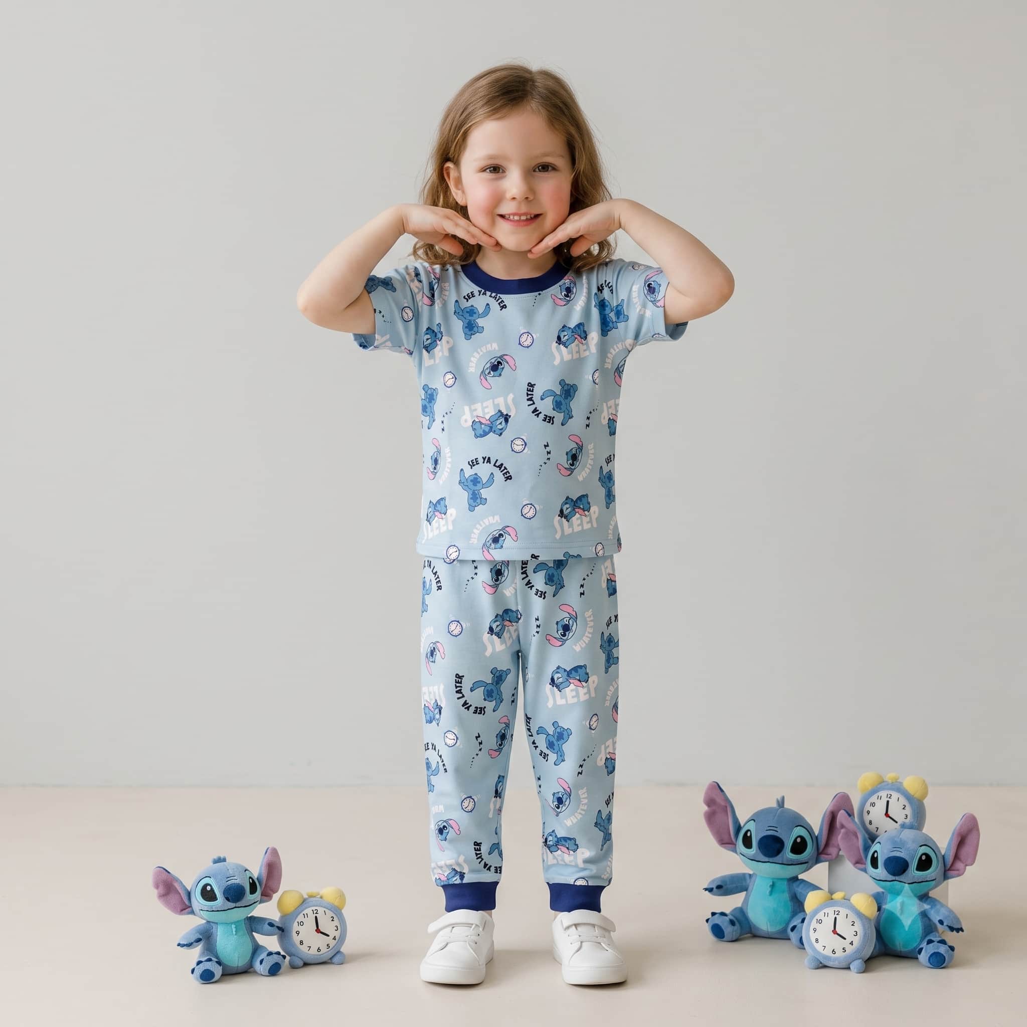Stitch Girls Half Sleeves Pajama Set - Light Blue