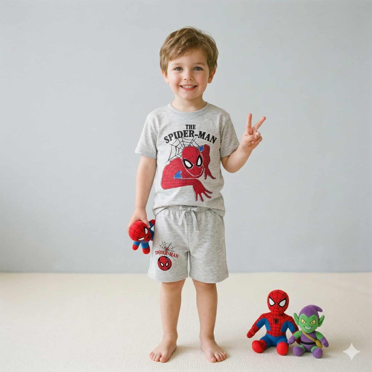 Spiderman Boys Shorts Sets- Grey