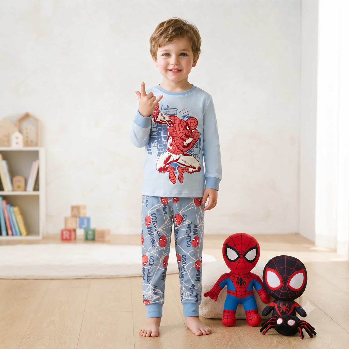 Spider Man Boys Full Sleeves Pajama Set – Sky Blue
