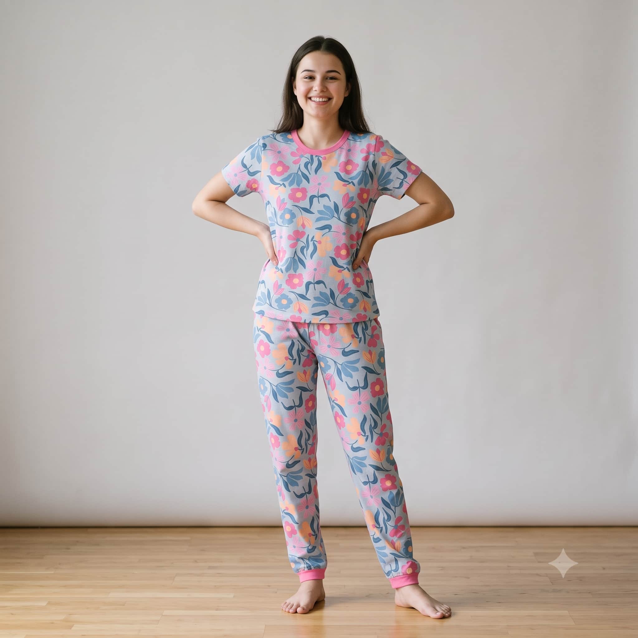 Blossom Breeze Girls Half Sleeves Pajama Set - Light Blue