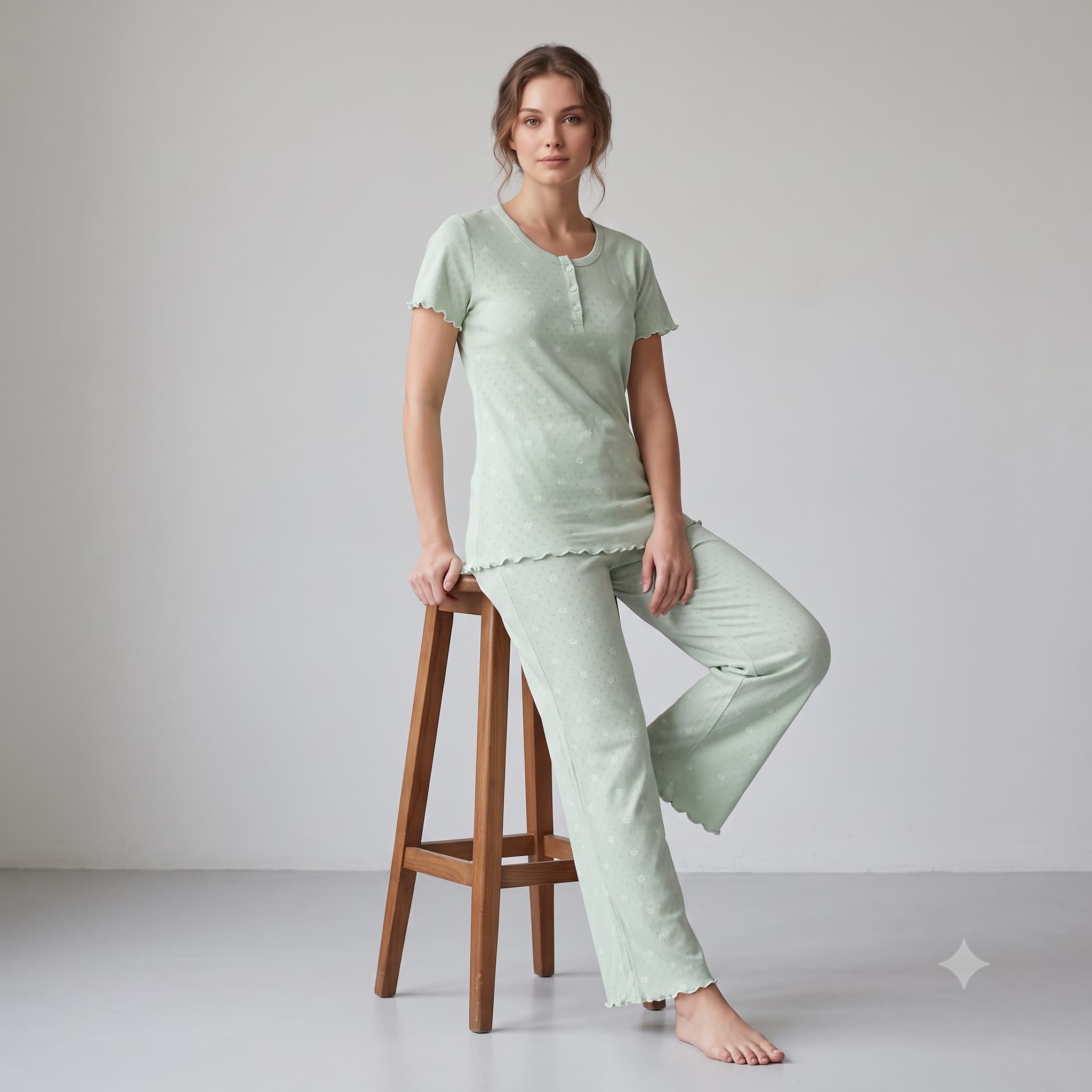 Mint Meadow Women Half Sleeves Pajama Set – Mint Green
