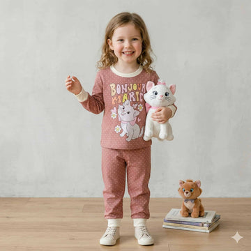 Marie Girls Full Sleeves Pajama Sets - Brown