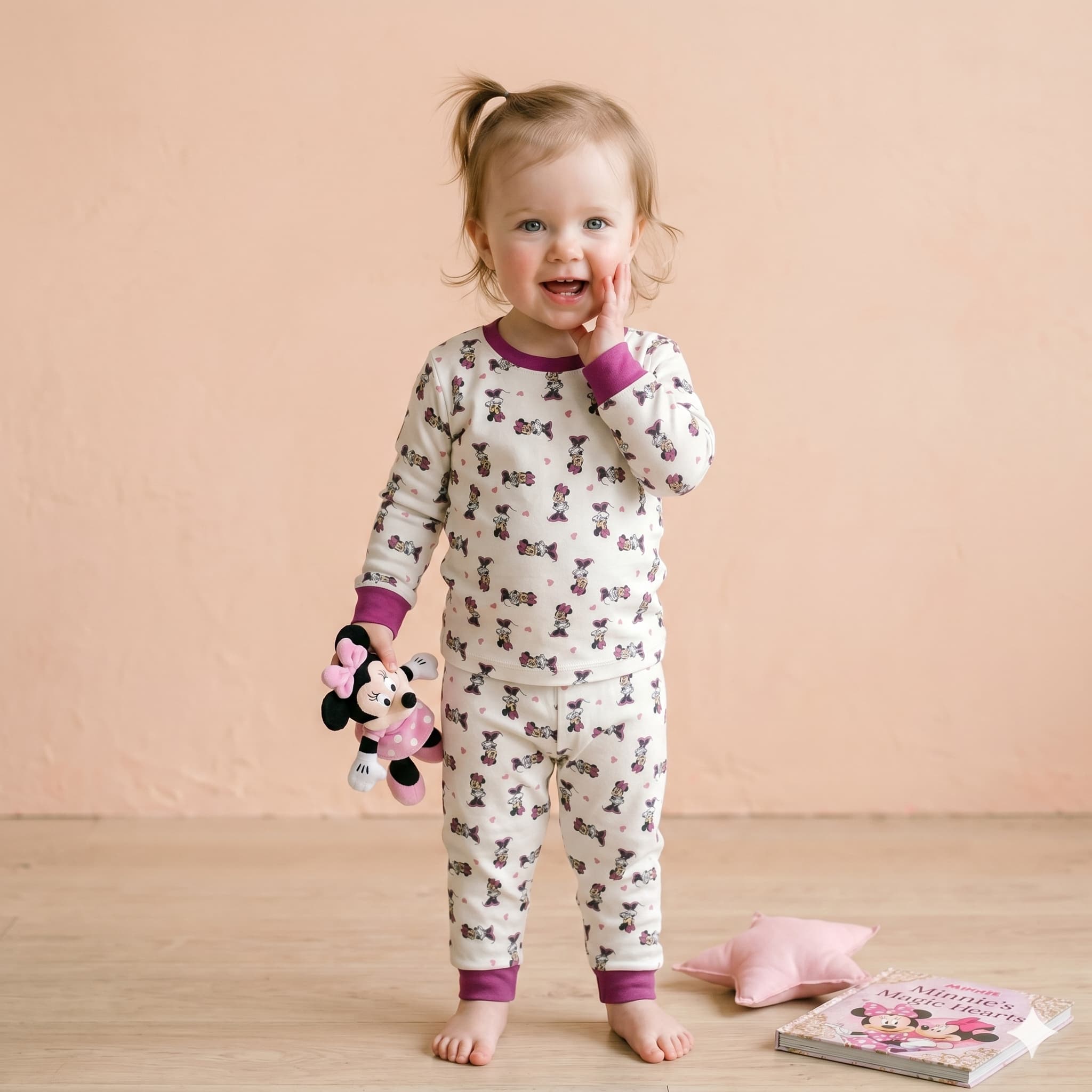 Minnie Mouse Baby Girls Full Sleeves Pajama Set - Cream