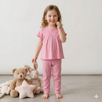 Rosy Charm Girls Half Sleeves Pajama Set – Pink