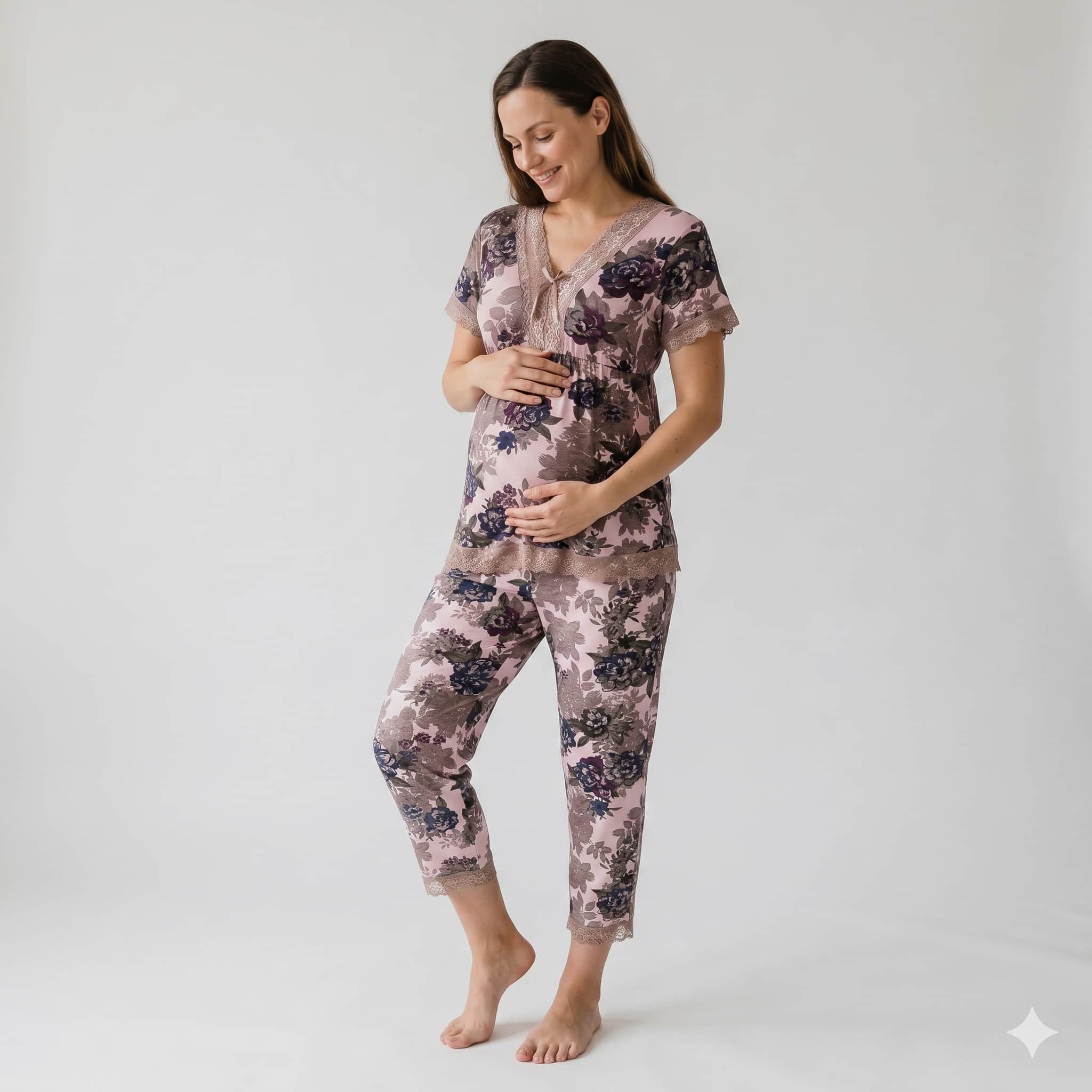 Vintage Bloom Women Half Sleeves Pajama Set - Dusty Mauve