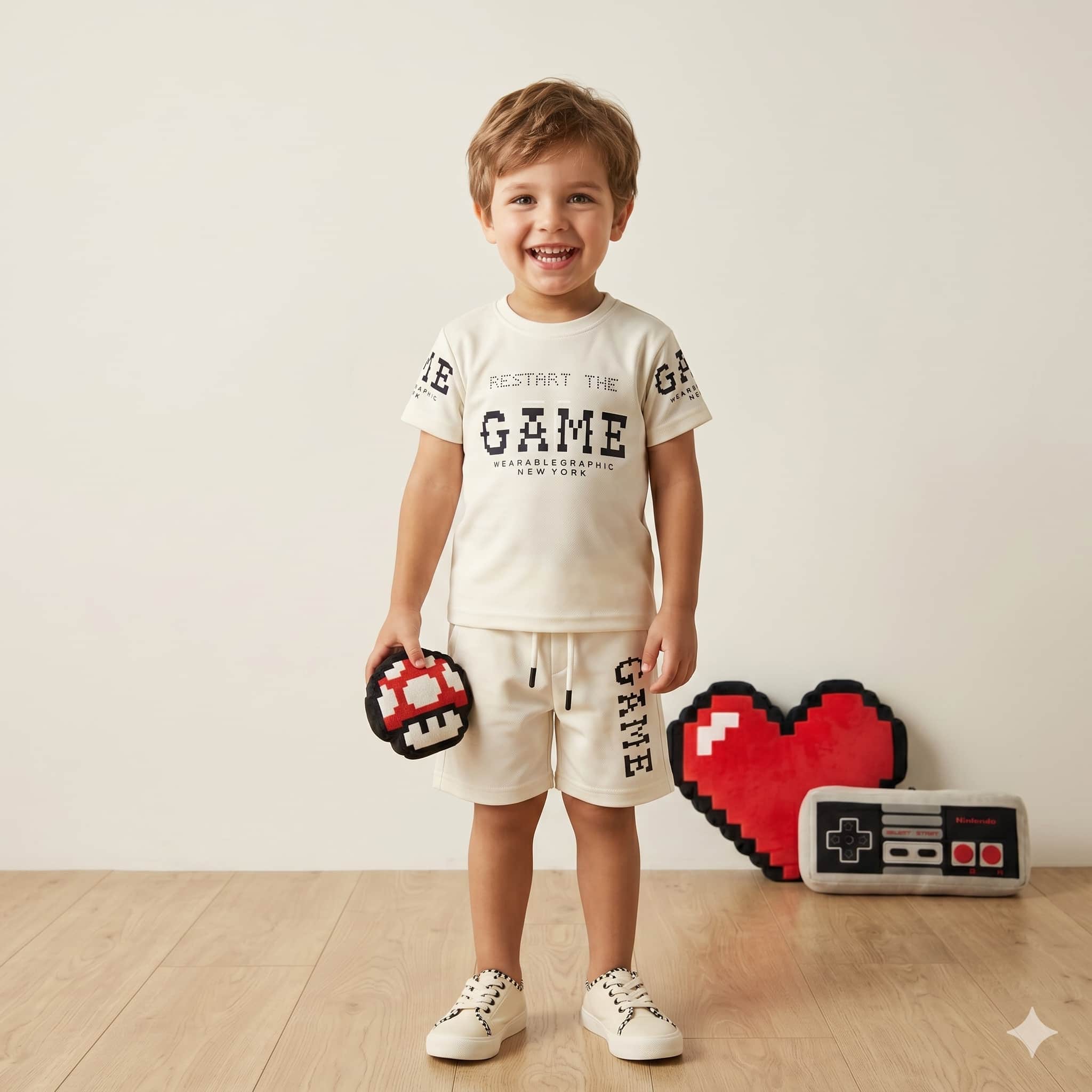 Urban Pixel Boys Half Sleeves Short Set - Beige