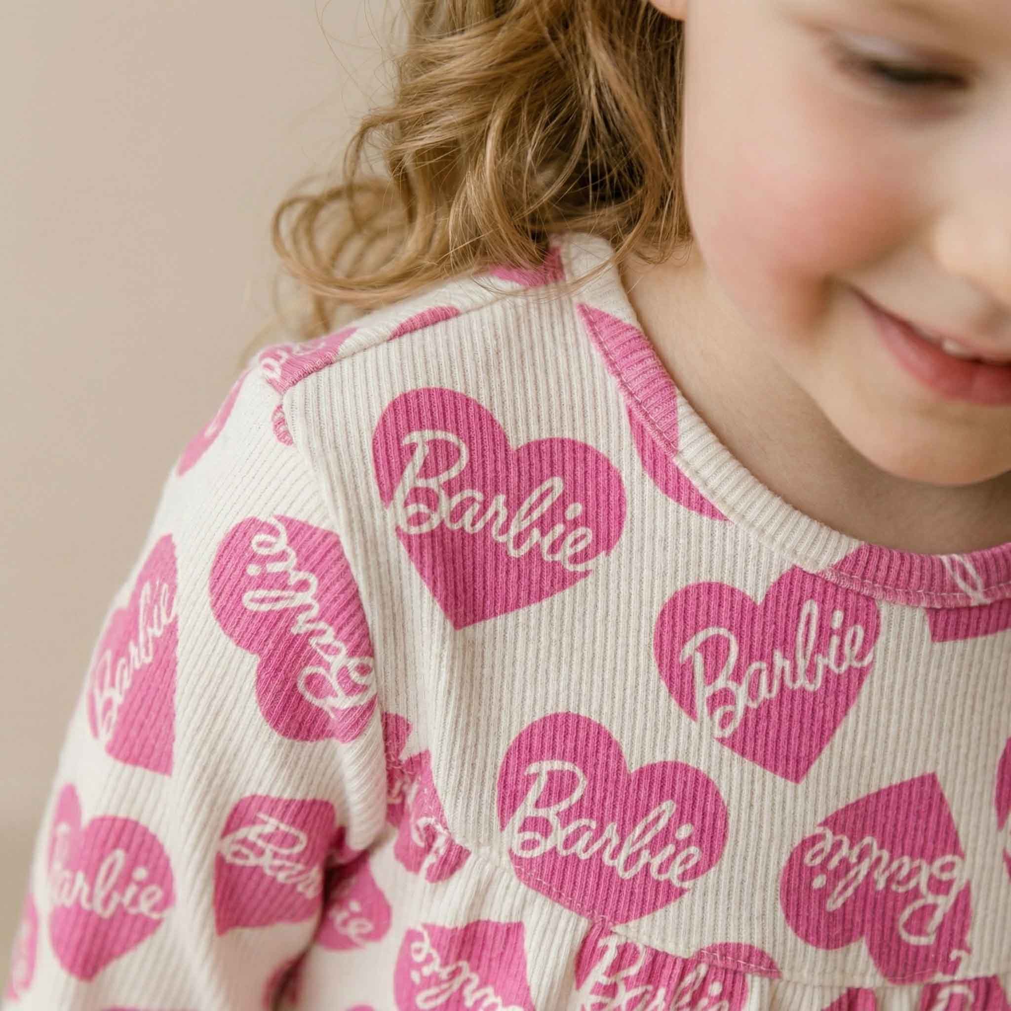 Barbie Love Girls Full Sleeves Pajama Set - White & Pink