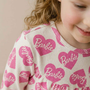 Barbie Love Girls Full Sleeves Pajama Set - White & Pink