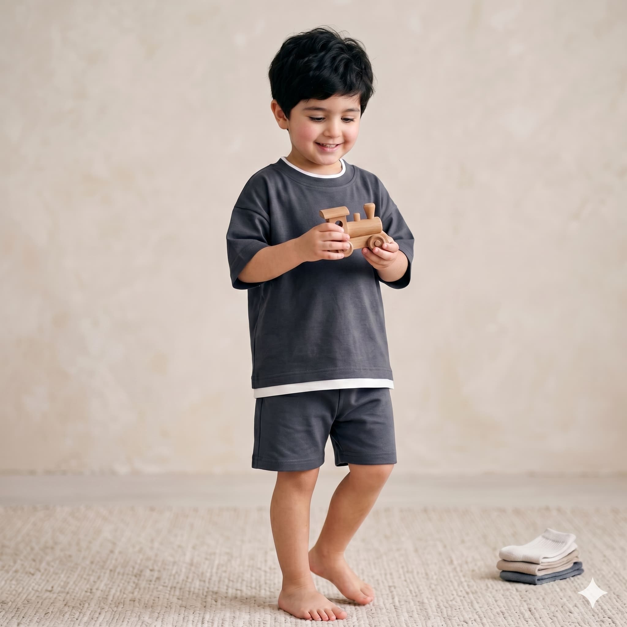 Urban Ease Boys Short Set - Charcoal Grey