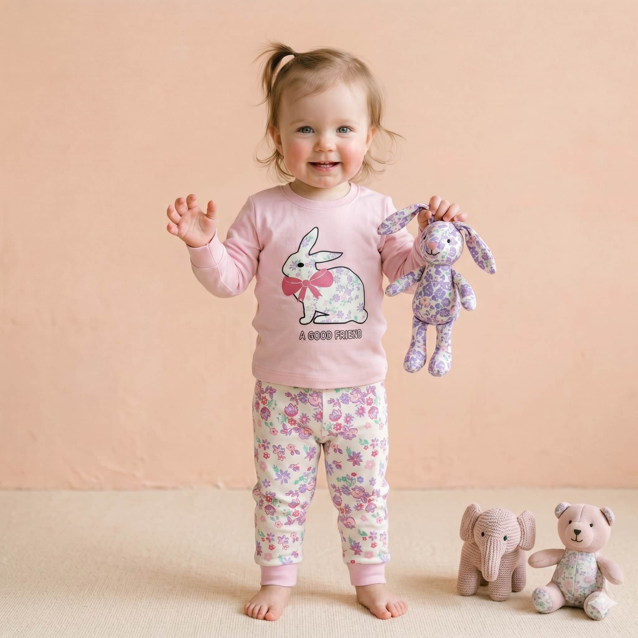 Floral Friend Baby Girls Full Sleeves Set - Pink