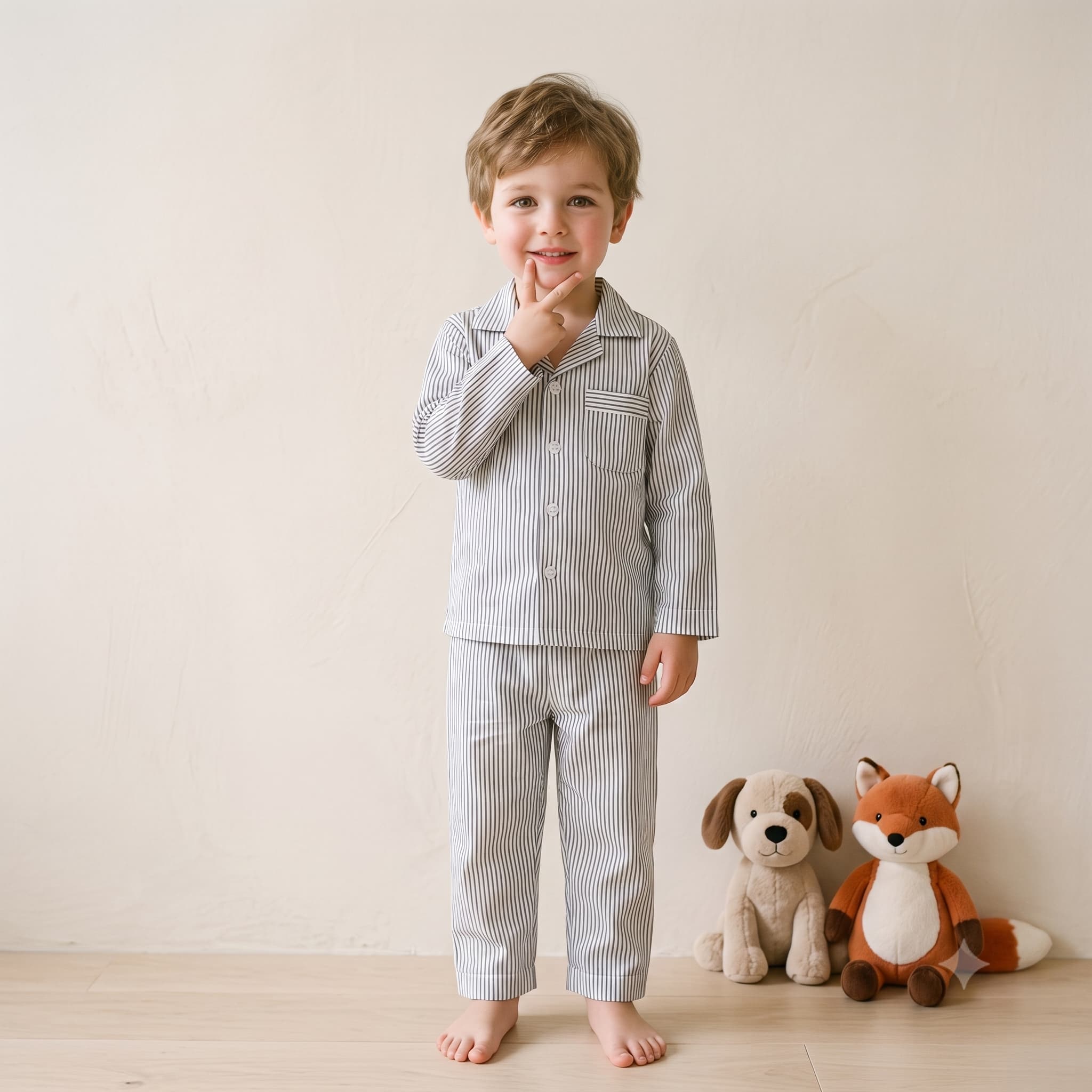 Slumber Stripes Boys Full Sleeves Pajama Set - Grey Stripes