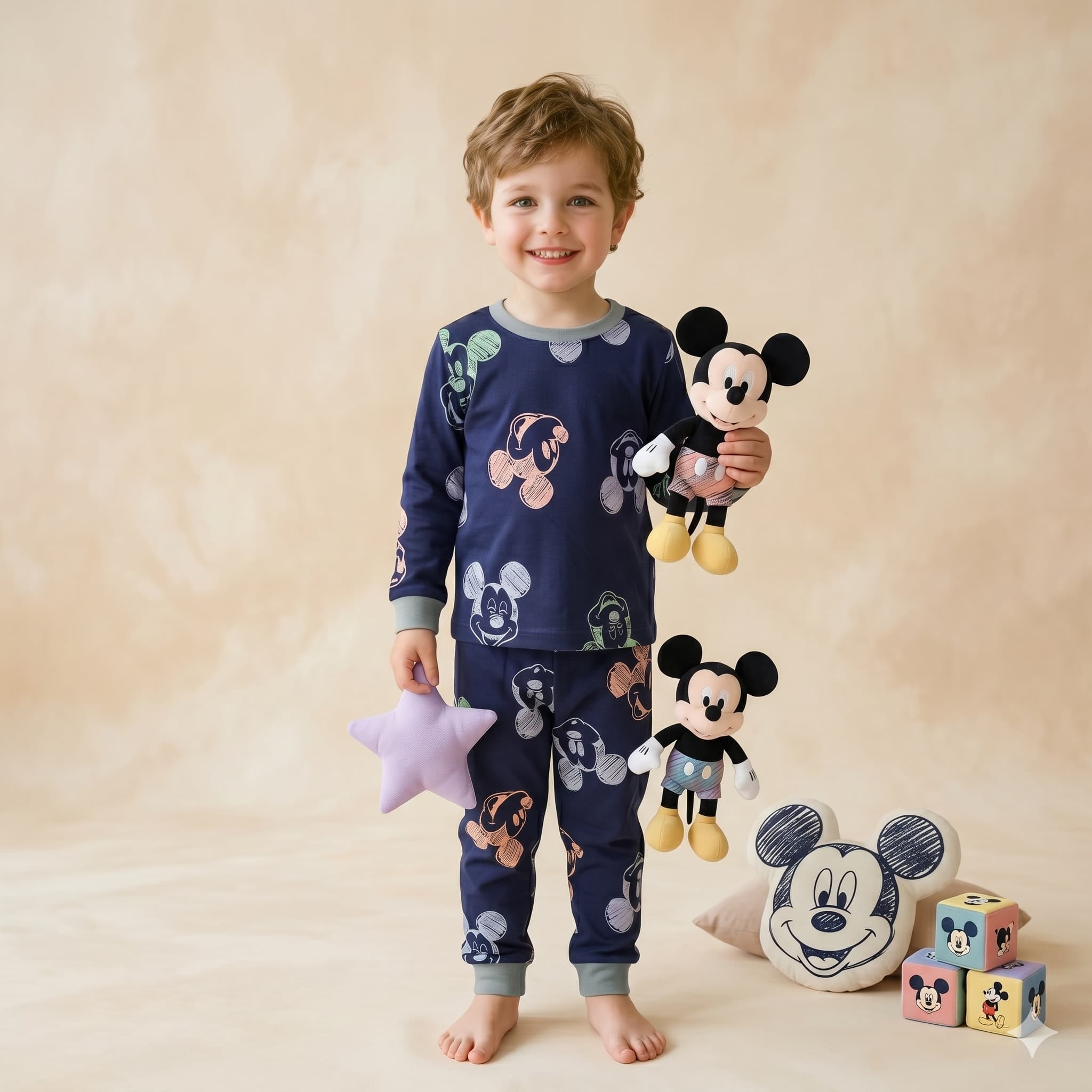 Sketchy Style Mickey Boys Full Sleeves Pajama Set – Navy Blue
