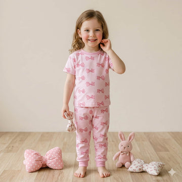 Sweet Bows Girls Half sleeves pajama set - Pink
