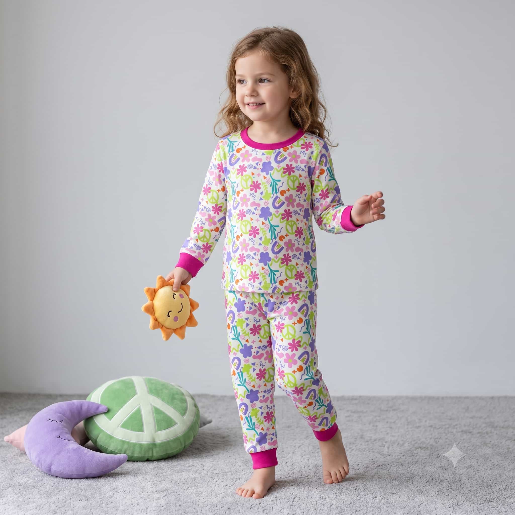 Groovy Garden Girls Full Sleeves Pajama Set - Multi-Colour
